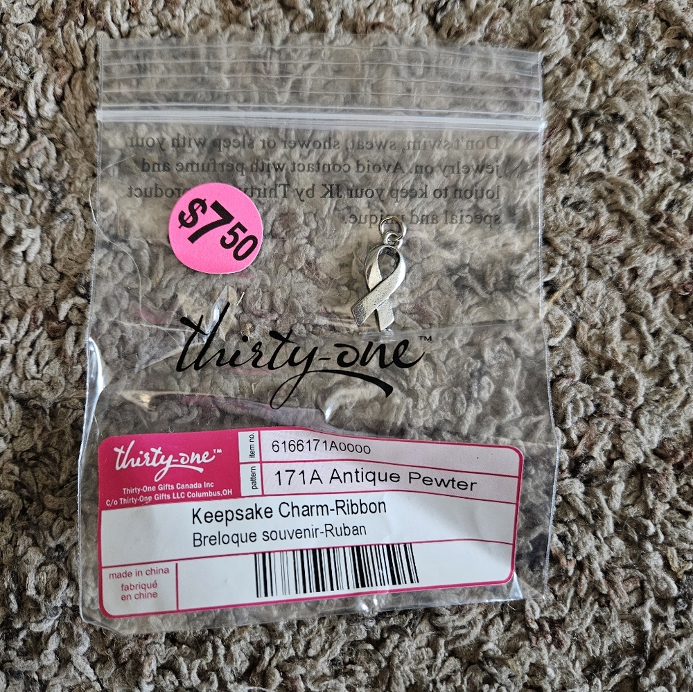 Thirty-One Antique Pewter Ribbon Charm